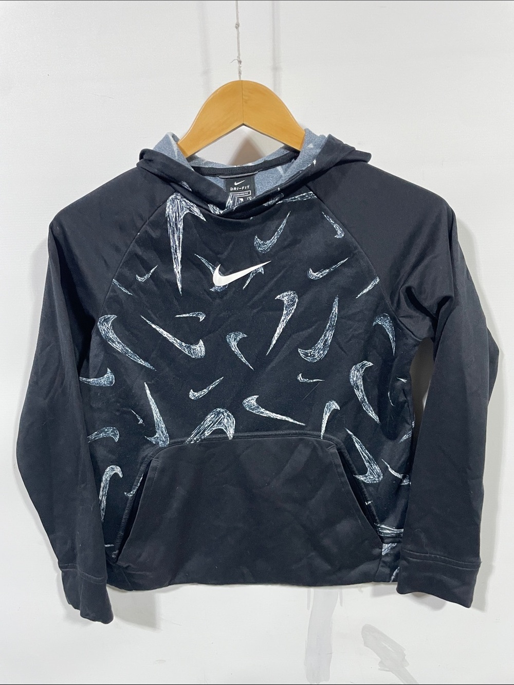 Nike Black Pullover Hoodie with White Swoosh Print